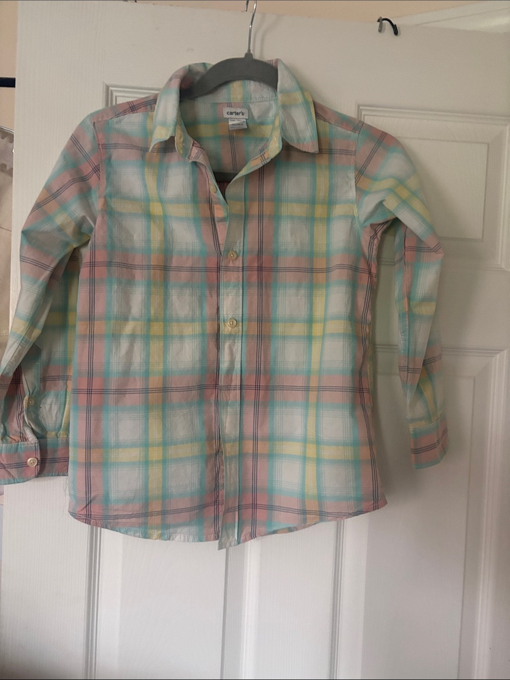 Carter's Pastel Plaid Button-Down Shirt - Pink, Yellow, Blue, Green